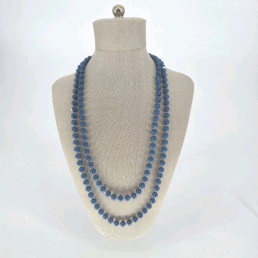 Vintage LONG Multi Strand BEADS/NECKLACE - Plastic - BLUES - 55" Long